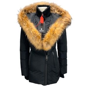MACKAGE BLACK ADALI DOWN COAT WITH NATURAL FUR SIGNATURE MACKAGE COLLAR